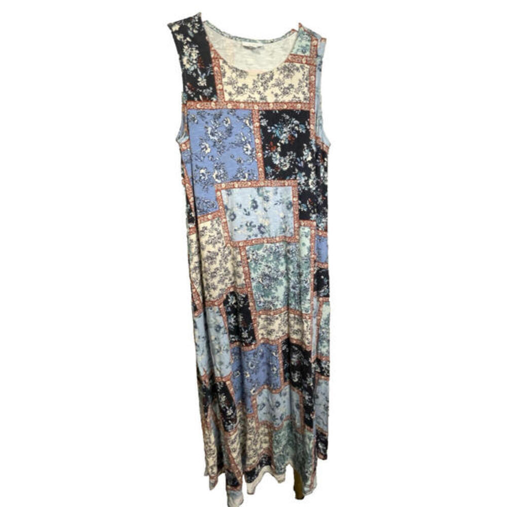 J. Jill Women's Blue Floral Patchwork Maxi Dress Sleeveless Pockets Sz S Boho